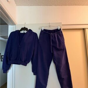 SKIMS Deep Purple Fleece Jogger Set - Hoodie & Sweatpants